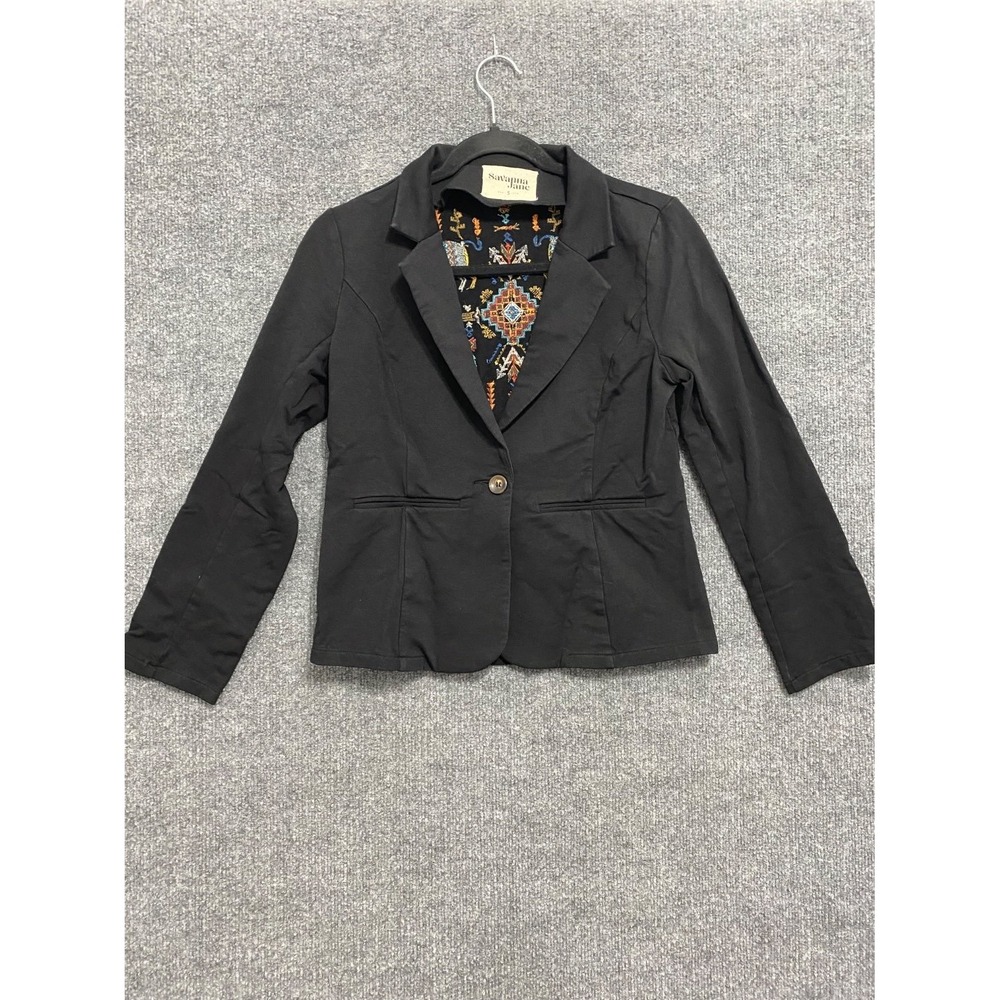 Savanna Jane Blazer Jacket Small Black Southwestern Embroidered Lining One